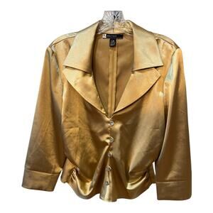 JS Boutique Gold Blouse LARGE Taffeta Rhinestone Button Women’s Cocktail NewYear
